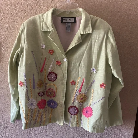 Indigo Moon Embroidered Floral Jacket Green XL - Picture 2 of 6